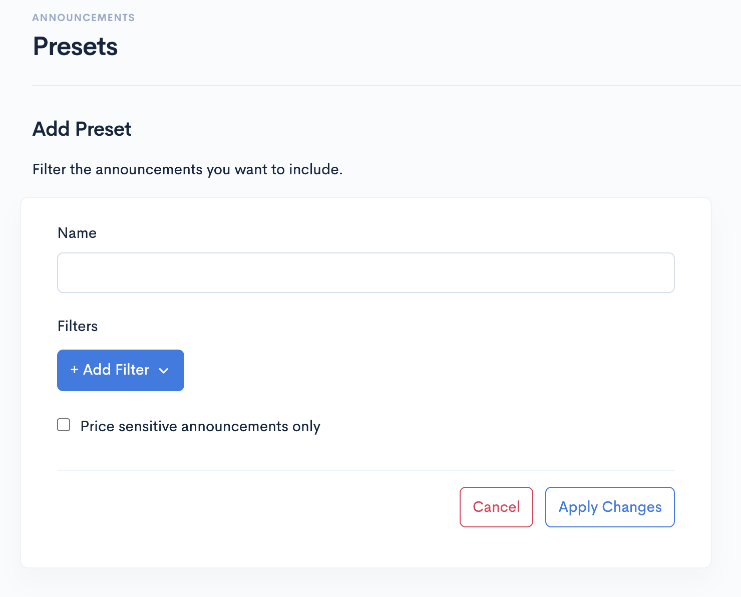 Share Link Add New Preset