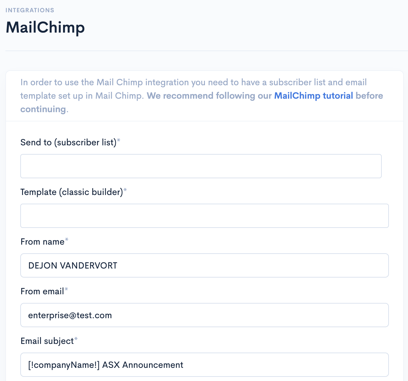 Share Link MailChimp Form