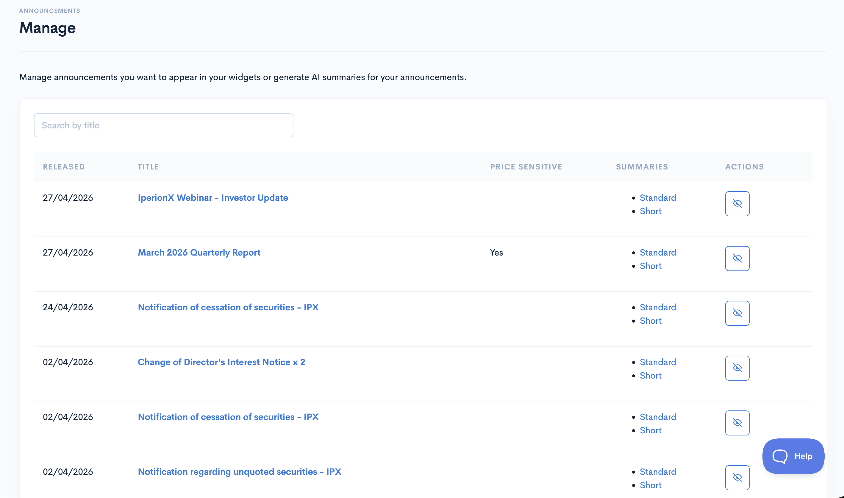Share Link Manage Announcements