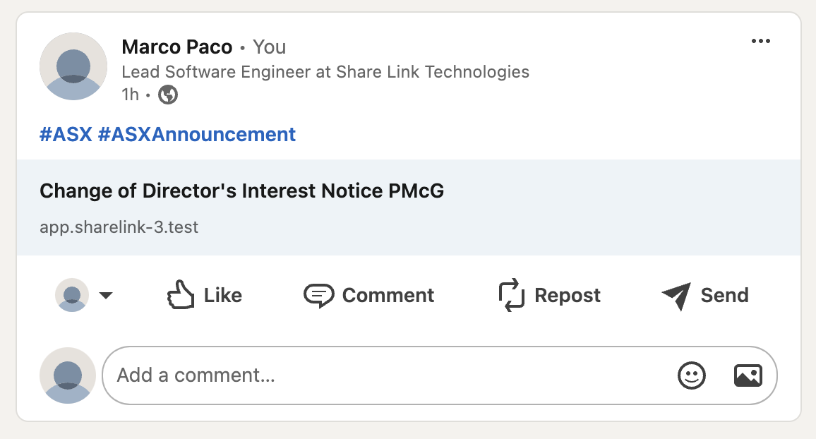 Share Link LinkedIn Post